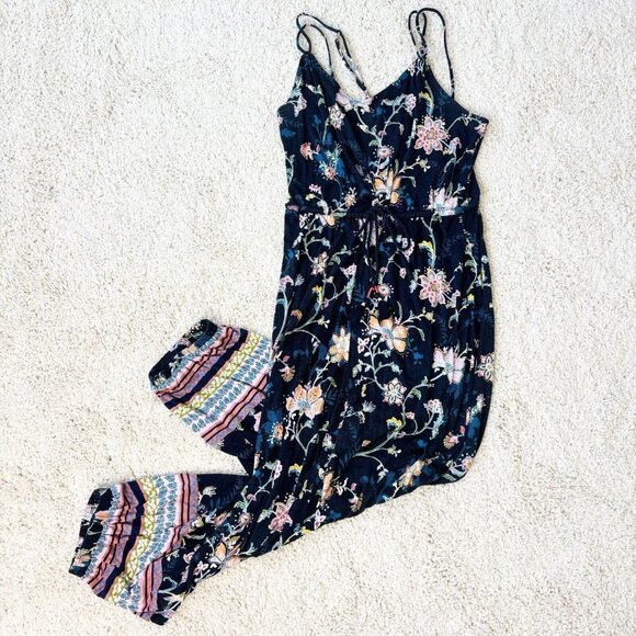 Anthropologie Luka Jumpsuit Small Black Floral Stretchy Jogger Elastic Tie Waist - Picture 5 of 14